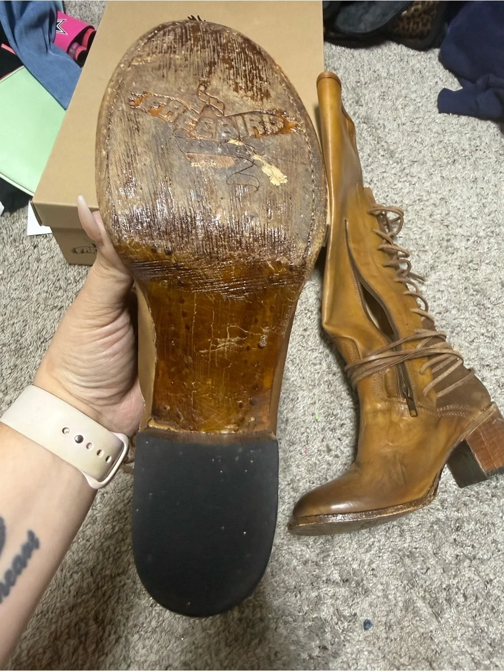 Freebird by Steven Tan Brown Leather Lace-Up Mid-Calf Boots - Picture 2 of 3